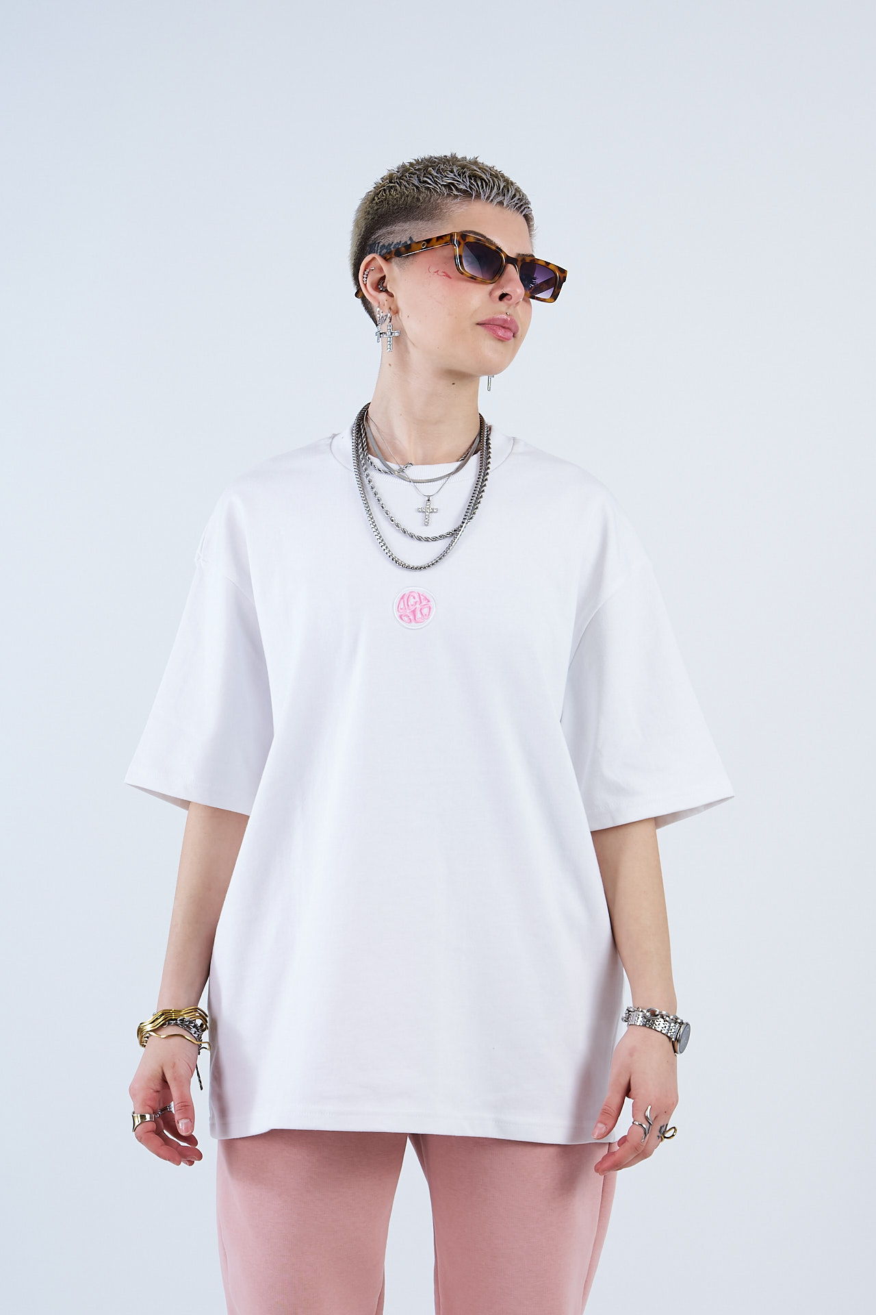 Oca March0033 Oversized T shirt Pink Logo - Image 1